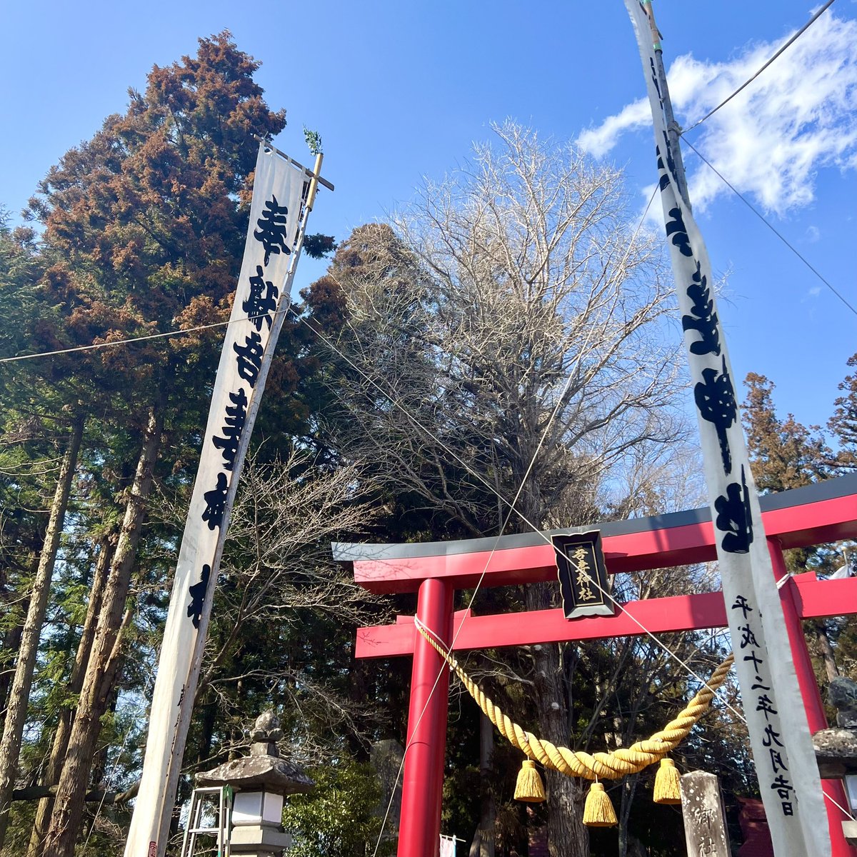 桜の便りが各地から届く今日この頃、当社の「春季例大祭」が執り行われます⛩️
 
神楽、獅子舞、わなげ、餅投げは１２時頃から１５時頃を予定しております☺️
 
本日のお祭りをお祝いし、当社の桜も開花いたしました🌸

新年度のはじまり、心新たに清々しくご参拝いただけましたら幸いです⛩️