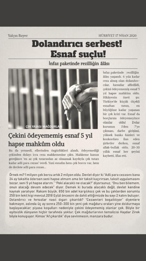 <a href="/avsengulk/">Şengül KARSLI</a> <a href="/RTErdogan/">Recep Tayyip Erdoğan</a> HİÇBİR SUÇ İŞLEMEMİŞ SADECE BORÇLI DİYE ESNAFI, TAHSİLATÇI GİBİ HAPSE TIKIN

YARGI PAKETLERİNİZ BOMBOŞ ÇIKSIN 
TOPLUMSAL BEKLENTİLERİ UMURSAMAYIN AMA MİLLETİNİZİN ÇİZDİĞİ YOLDAN AYRILMIYORSUNUZ ÖYLE Mİ?

SAYIN CUMHURBAŞKANIM KURMAYLARIN SORUNLARI GÖRMEZDEN GELİYOR 
BİZİ ÇARESİZ