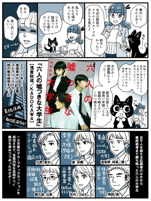 #六人の嘘つきな大学生
映画のキャストが超豪華で楽しみ…!
原作は、シオリとスピンも過去にご紹介してます。

https://t.co/6U46JkcMAv
マンガの後半はこちらからどうぞ☝✨
(映画だと、実在の大学名は使われないのかな…) 