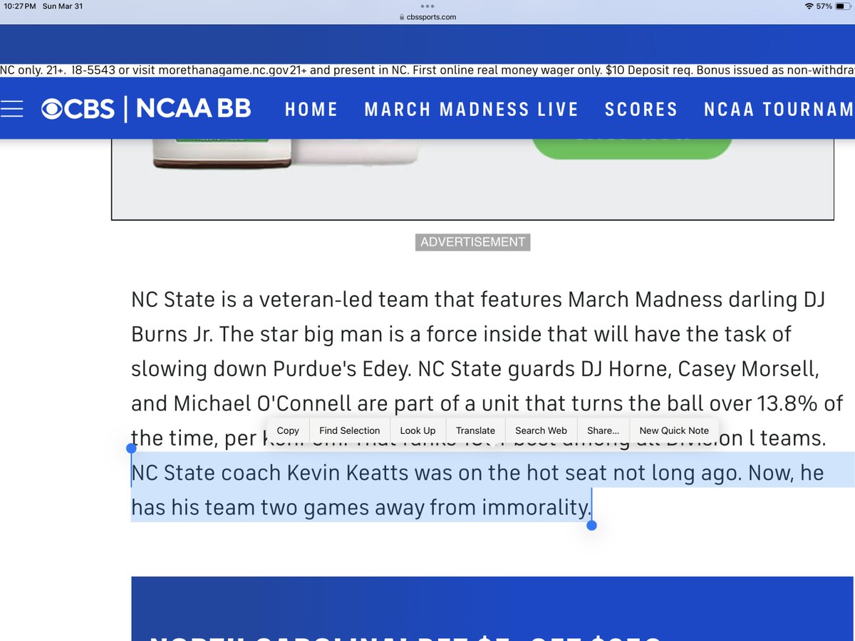 FredWyand's tweet photo. @5thDownCFB Apparently NC State is on the brink of “immorality.” https://t.co/u5wmXMKUjR