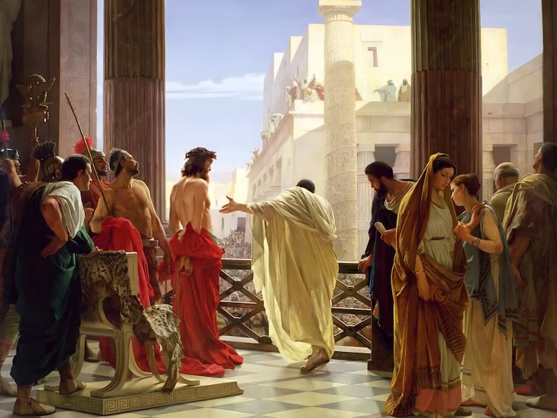 #EcceHomo de Antonio Ciseri. Una de mis pinturas favoritas de toda la vida. Cada personaje (Jesus, Pilato, y su esposa Claudia) reflejan actitudes humanas… dignidad, temor, duda, tibieza, miedo, desolación) la manta de seda púrpura que cubre el cuerpo de Jesus representa su…