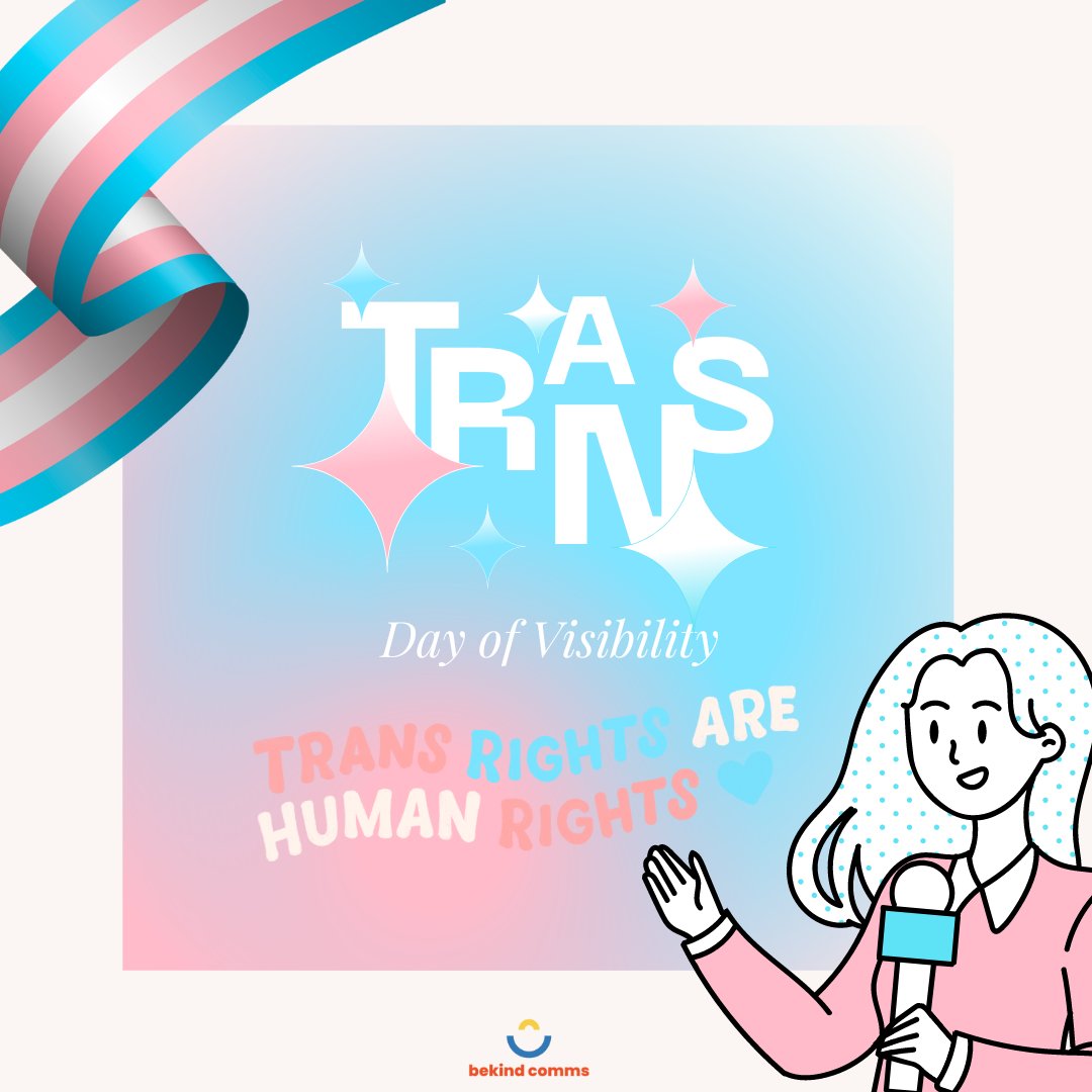 bekindcomms's tweet photo. Today on International Transgender Day of Visibility, let's affirm our commitment as communicators, publicists,  journalists, &amp; allies to tell stories of trans joy and amplify their voices and experiences. Together, let's foster inclusivity, understanding, and celebration. #TDOV https://t.co/wlWZmGA1SD
