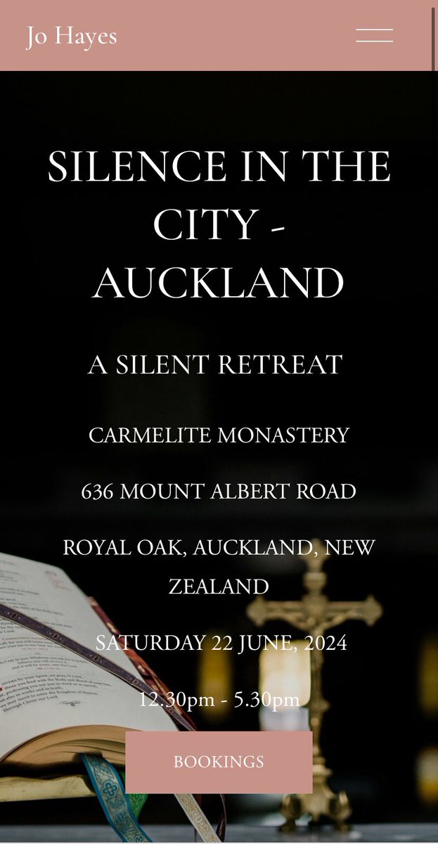 JUST ANNOUNCED:

#SILENCEINTHECITY is coming to New Zealand.

Auckland. June 22. A retreat for women.

Details & bookings: johayes.com.au/silenceintheci…

@CatholicNZ #silence #retreat #pray #CatholicChurch #oceania