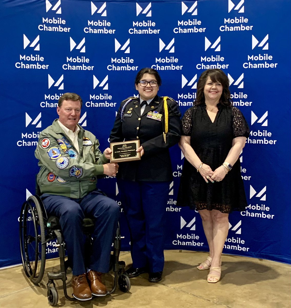 ChevelleThomas1's tweet photo. Congratulations Cadet Col. Valeria Portillo who was recognized by Mobile Chamber of Commerce as an outstanding JROTC scholar, athlete &amp; leader for Murphy HS 27 March 2024 at the Military Appreciation Luncheon among 15 other JROTC student cadets n MCPSS. #ArmyJROTC, #PantherPride https://t.co/H6w0DQxZvG