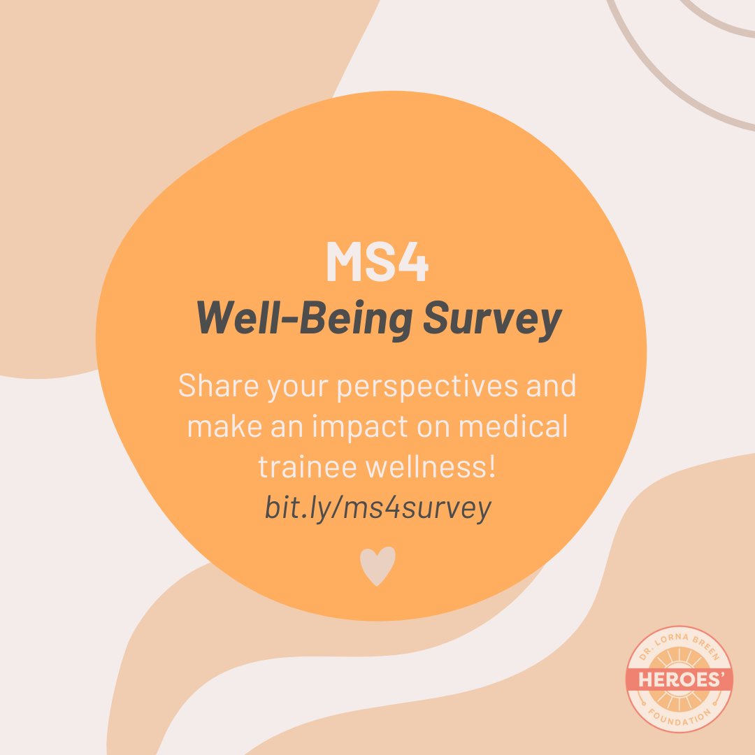 The DLBHF Medical Student Coalition would like to invite you to take a few moments to complete this short survey to help guide future wellness advocacy: bit.ly/ms4survey. The survey is completely anonymous and will take <5 minutes.