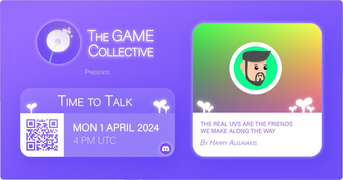 The Game Collective is hosting its first edition of 'Time to Talk'. Time to Talk is a speaker event -for- members -by- members. You can become a member/speaker too! Just follow the QR code and join our Discord 💜🌱 Looking forward to welcome you to our 800+ collective!