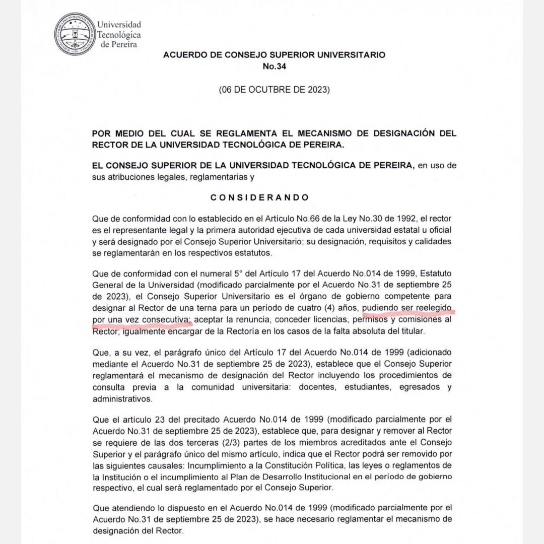 elefantescol's tweet photo. CSU @UTPereira alteró umbral elección miembros, pa' que votación rector, tuviera que pasar 2/3 pa' ser válida. Por eso, a pesar d perder por 1 voto, hermano de Gaviria, logra ganar tiempo pa' 'convencer' votos faltantes y volver a reelegirse.
Democracia universitaria es un circo. https://t.co/62xAxDiNWp