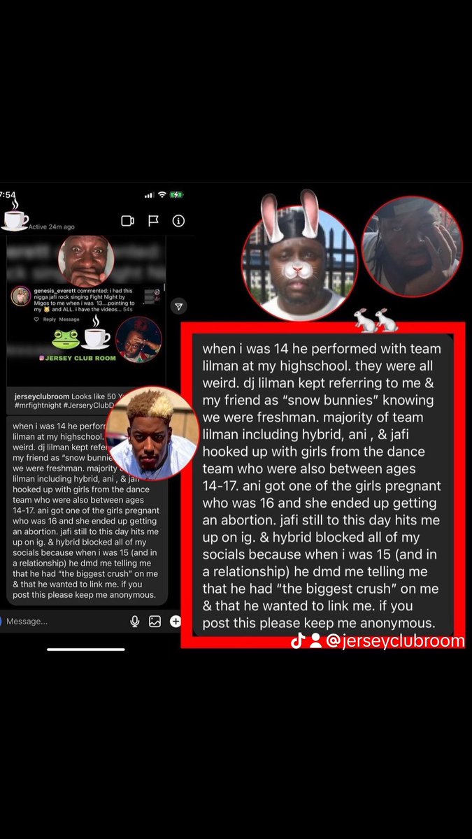 More Stories Are Pouring in #SnowBunny 😳☕️ #DjLilMan #TeamLilMan &  #JerseryClubDancer #Predator #ani973 ! &  #hybridtheofficial 😳 #underage #encounter #stories #abortion 💔 Don’t Worry Queen 👑 We blocked out your name to Protect you ‼️ #JerseyClubRoom