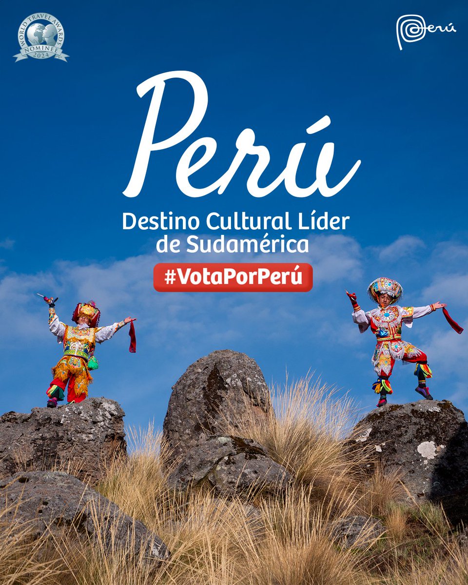 ¡Perú está nominado como Mejor Destino Cultural Líder de Sudamérica! Ingresa al enlace y vota para que la riqueza cultura e histórica del Perú sea nuevamente reconocida en los prestigiosos premios @WtravelAWards. #VotaPorPerú 👉 bit.ly/3SROfMw

#MarcaPerú #WTA2024