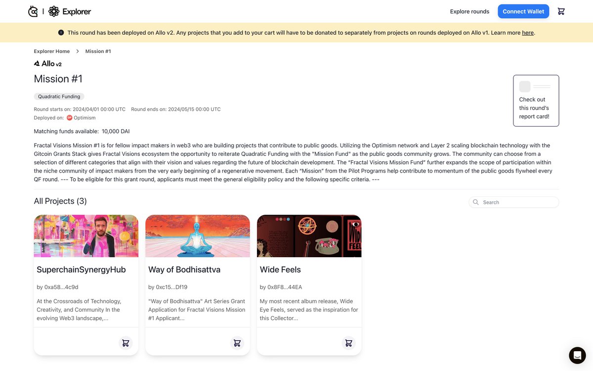 It’s official !!! 🔴🥳✨ MISSION 1 is live !!!

🔥<a href="/Optimism/">Optimism</a> network is the home 🏡 of our first grants round on the new v.2 <a href="/alloprotocol/">Allo Protocol</a> smart contract by <a href="/gitcoin/">Gitcoin</a> 🟢

Go donate explorer.gitcoin.co/#/round/10/5

Until May 15th 2024

Or Apply builder.gitcoin.co/#/chains/10/ro…

Until April 24th 2024
