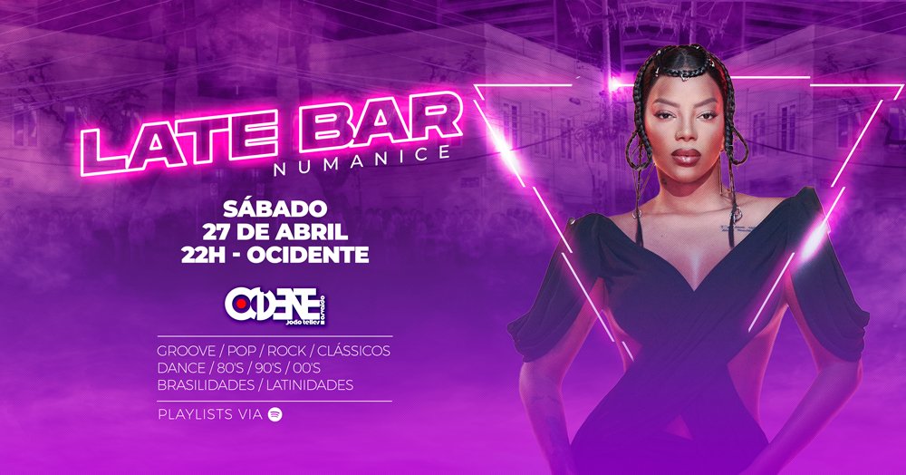 Ah, meus bebês...
Preparem-se pra uma noitada numa nice 😍
LATE BAR Numanice
Sábado, 27/04 - 22h
<a href="/Ocidente/">Bar Ocidente</a> - Antecipados >>bit.ly/lbnumanice