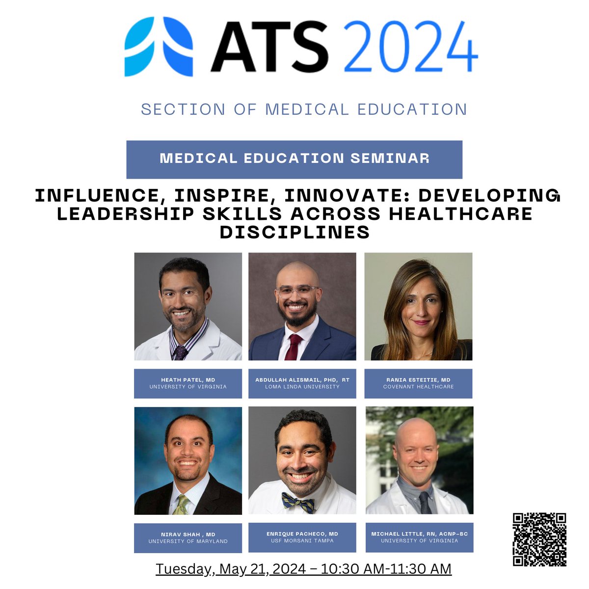 ATS Section on #MedEd (@atsmeded) on Twitter photo Check out this session on developing leadership skills at different levels in healthcare
@HeathPatelMD <a href="/AAlismail_PhD/">Abdullah Alismail,PhD,FCCP,FAARC,ATSF</a> <a href="/RaniaRightHeart/">Rania Esteitie, MD FCCP ATSF</a> <a href="/ngshah1/">Nirav G. Shah</a> <a href="/EPachecoMD/">Enrique Pacheco MD</a> @michaellittle and Michael Little ( AG-ACNP)
conference.thoracic.org/program/clinic⦠Check out this session on developing leadership skills at different levels in healthcare
@HeathPatelMD <a href="/AAlismail_PhD/">Abdullah Alismail,PhD,FCCP,FAARC,ATSF</a> <a href="/RaniaRightHeart/">Rania Esteitie, MD FCCP ATSF</a> <a href="/ngshah1/">Nirav G. Shah</a> <a href="/EPachecoMD/">Enrique Pacheco MD</a> @michaellittle and Michael Little ( AG-ACNP)
conference.thoracic.org/program/clinicā¦