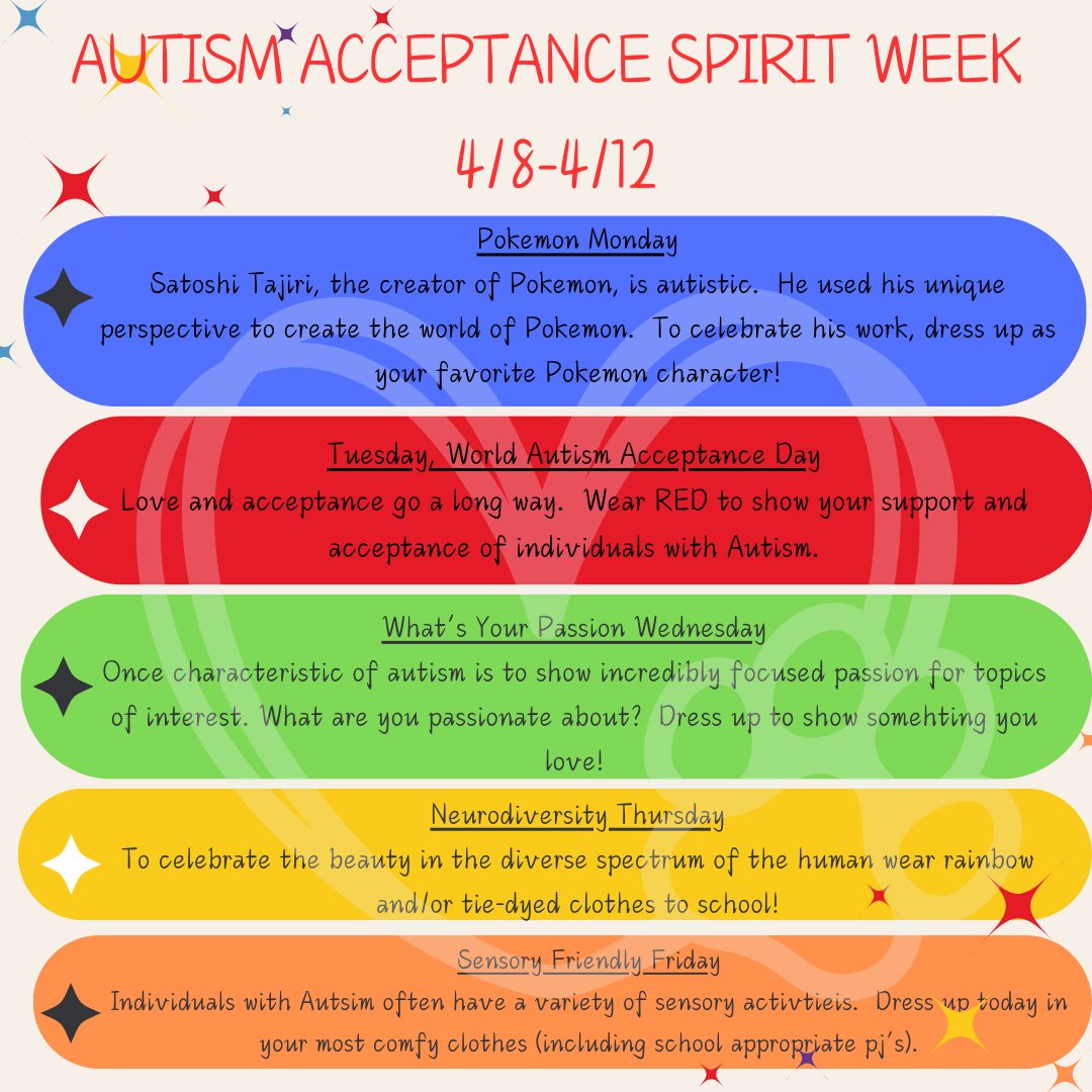 As we continue our countdown to our Autism Walk, students begin to prepare for Palm's Autism Acceptance Spirit Week, 4/8-4/12! #worldautismmonth #proudtobeapanther🐾 #proudtobehlpusd🐾♻