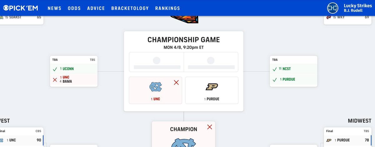 bjrudell's tweet photo. @kdawgswift Yeah, picked NC State to reach the Final Four because veteran teams riding momentum are, on balance, more poised and resilient than their W-L record suggests. Their win over Duke tonight won me my bracket, which means I'll remain an NC State fan . . . until November. https://t.co/0VlMPLeGQa