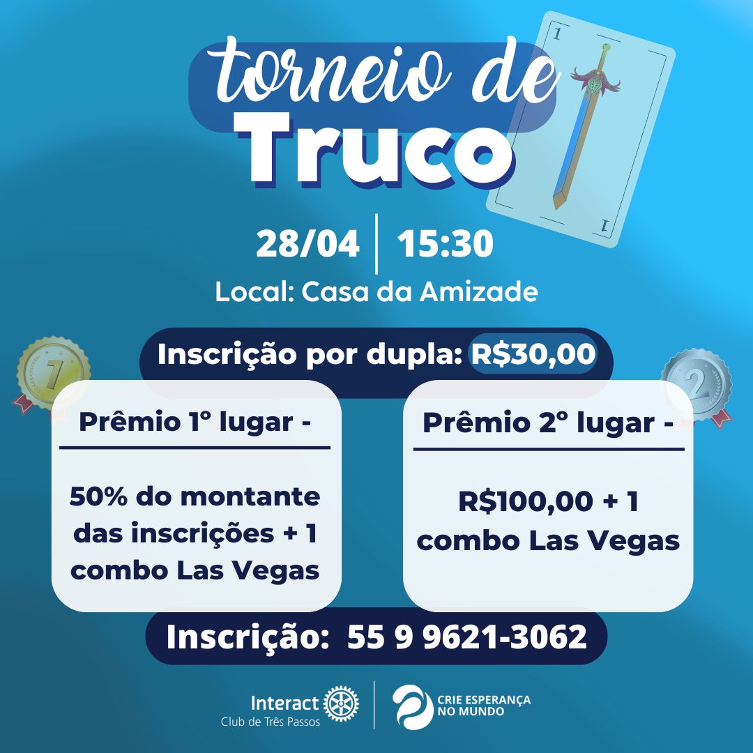 interacttp's tweet image. Oii pessoaaal! Se inscrevam para o torneio de truco!! 

Inscrição de R$30 por dupla! 
Escolham a sua dupla e venham competir 😁