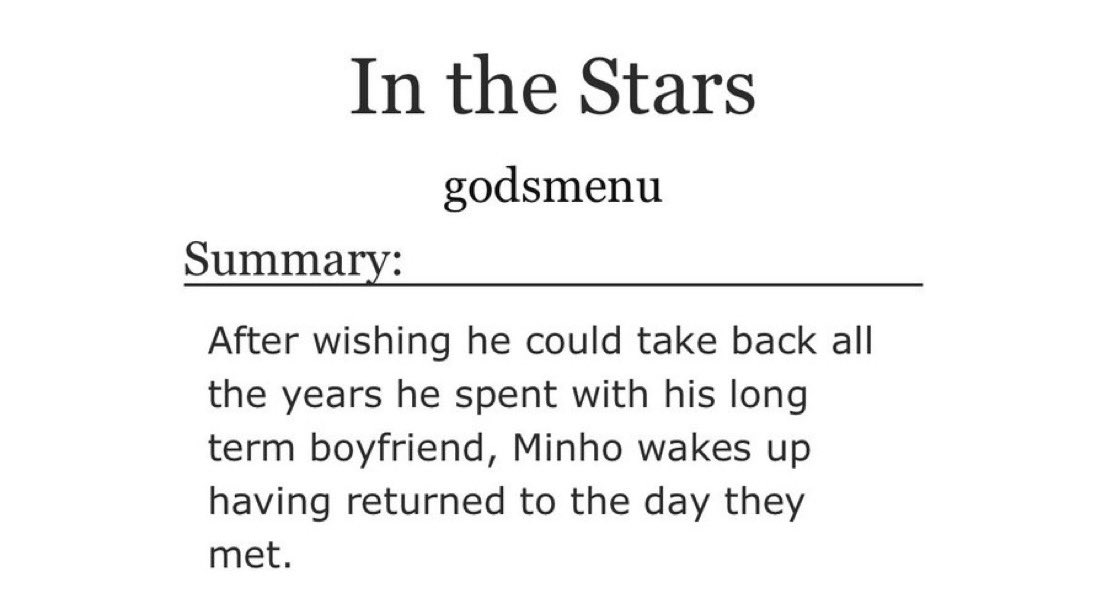 In the Stars by godsmenu 

🔗 archiveofourown.org/works/32752024

🏷️ angst with happy ending, going back in time, they fight, they cool off, lino goes back in time, married