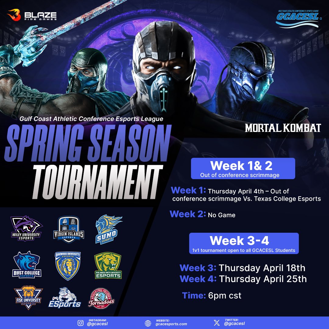 gcacesl's tweet photo. Get set for electrifying gaming action! Choose your battlefield: NBA 2K24, Fortnite, or Mortal Kombat. Which HBCU will emerge victorious and claim the championship? Registration is now open! #GamingGlory https://t.co/Xh0bceR2o1