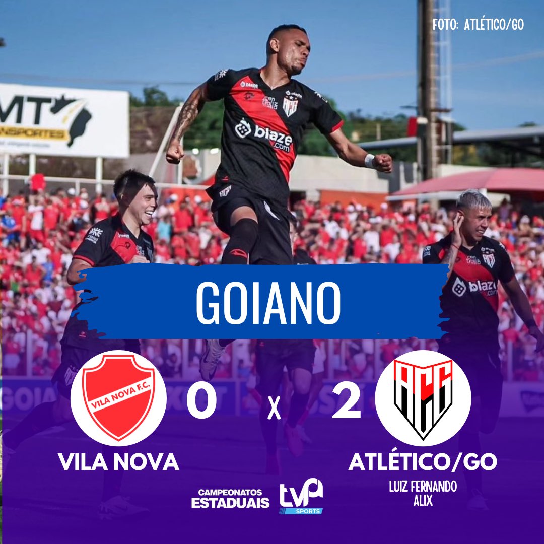 tvpasports's tweet photo. DRAGÃO VENCE E SAI NA FRENTE 🏆

O Atlético-GO sobrou diante do Vila Nova e venceu por 2 a 0 no jogo de ida da final do Campeonato Goiano. Luiz Fernando e Alix Vinícius fizeram os gols rubro-negros. Foi a 14ª vitória consecutiva da equipe de Jair Ventura.

#atleticogo #vilanova https://t.co/zLaJBnuiy4