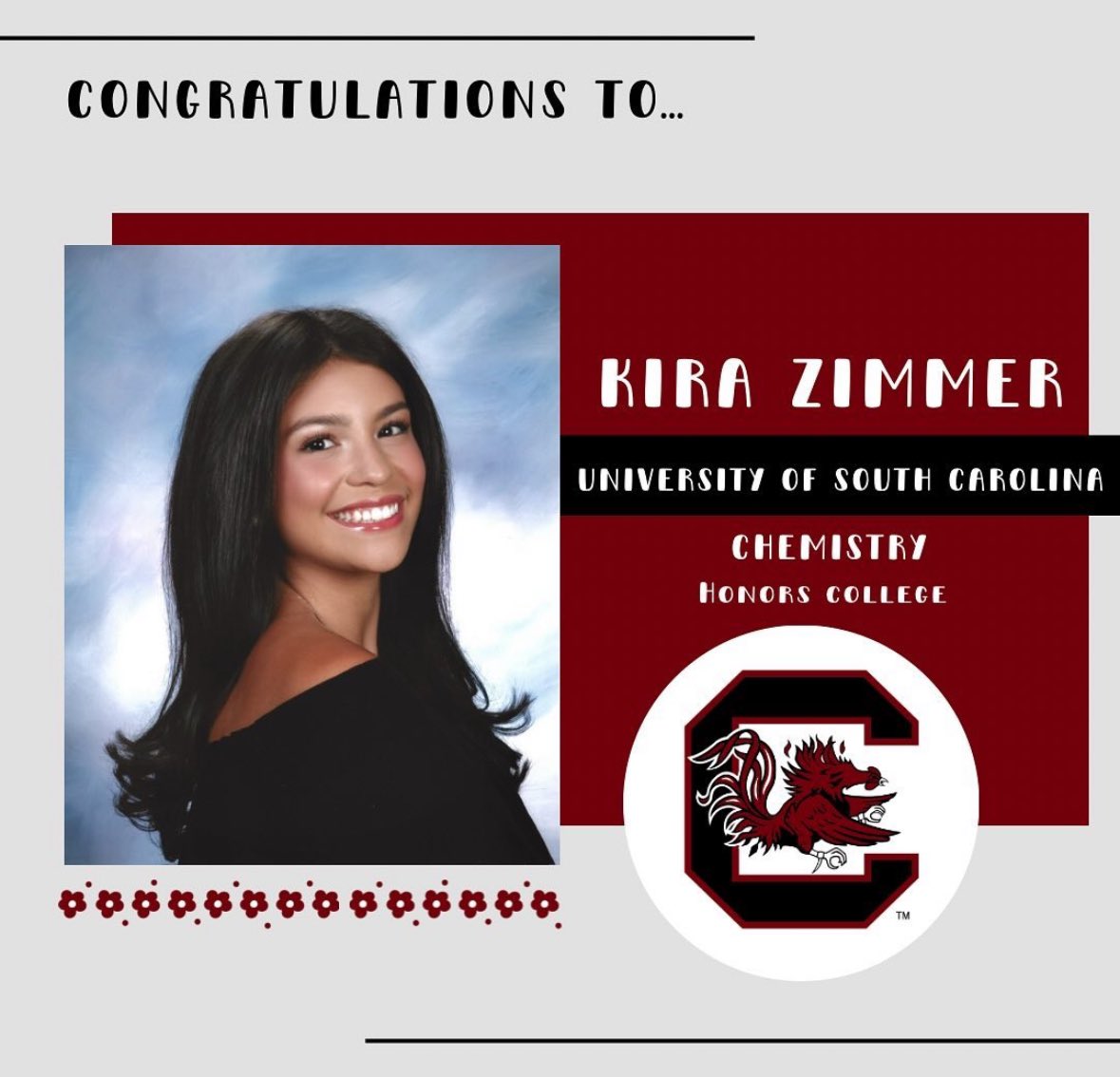 We’re so proud of you, Kira! @CZimmerNJ  #uofsc #gogamecocks
