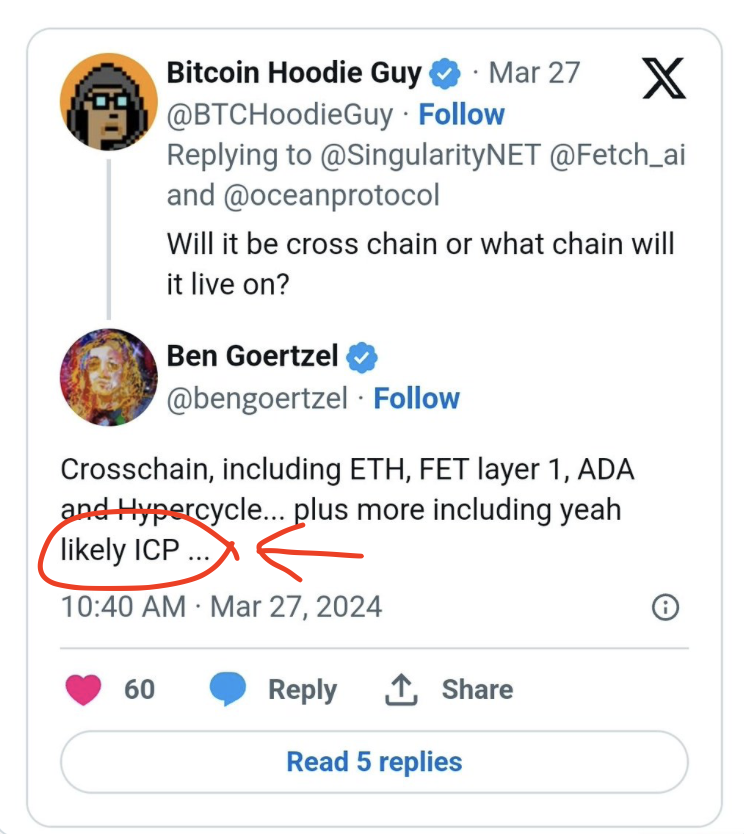 Interesting $ICP news...
Pending finalization via token-holder vote, SingularityNet, Fetch.ai and Ocean Protocol are merging our tokens into a new $ASI token