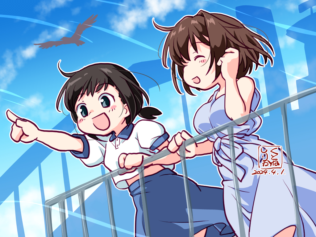 fubuki (kancolle) ,furutaka (kancolle) smile short hair blue eyes shirt skirt multiple girls brown hair  illustration images