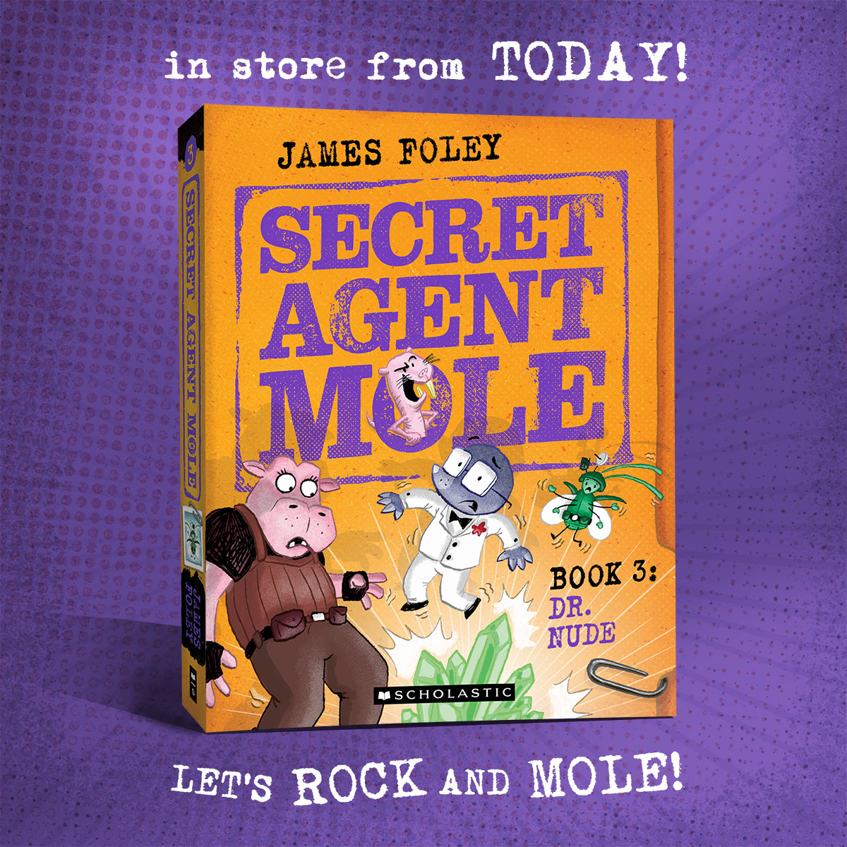 Jamesfoleybooks's tweet photo. 🪱🍸️ RELEASE DAY! 🪱🍸️ 

Secret Agent Mole book 3: DR NUDE is out from today.

Pre-order it here: https://t.co/xMPzfMp5q8

@ScholasticAUS #SecretAgentMole #LetsRockAndMole https://t.co/P1rq19PKQf