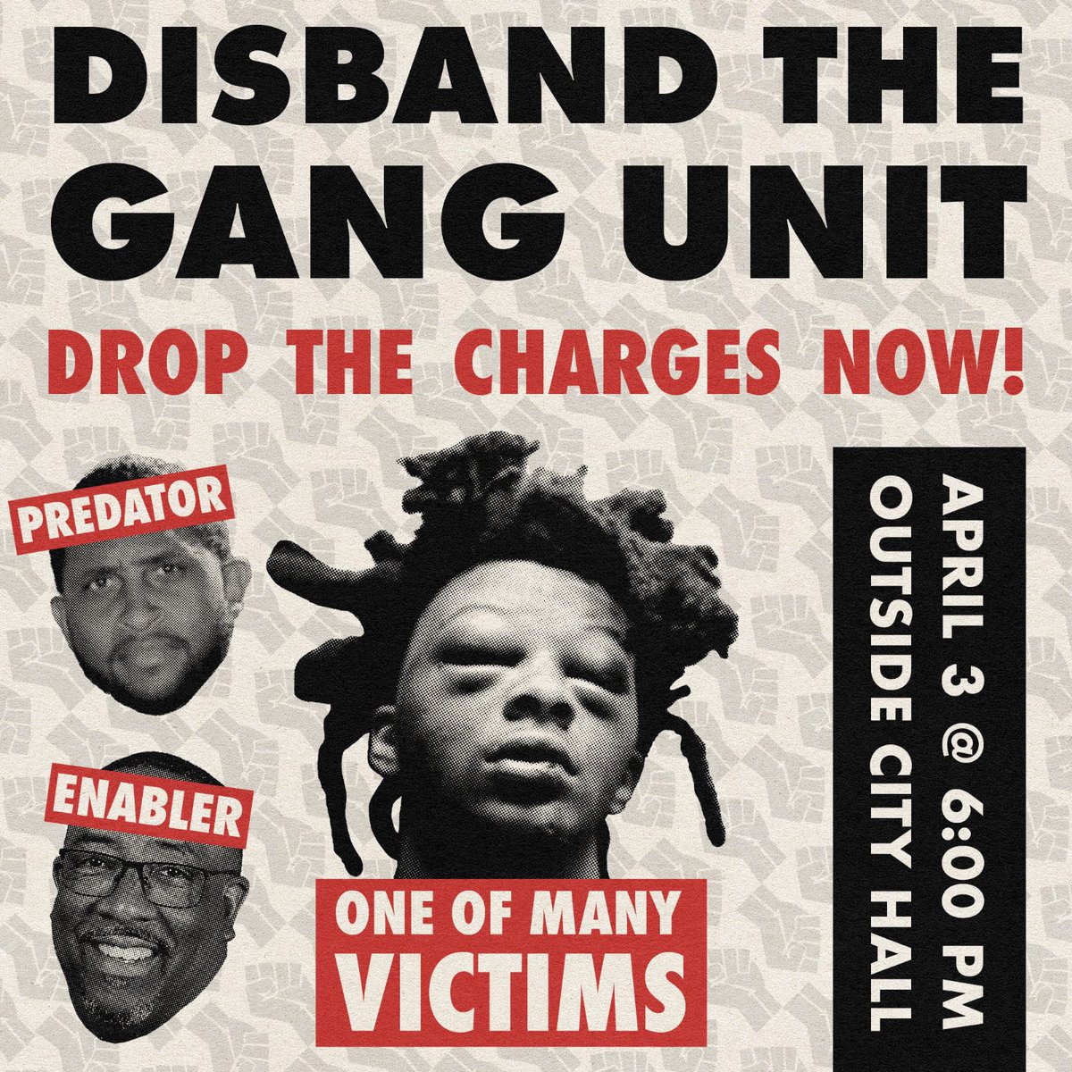 🚨‼️ RALLY TO END THE RACIST GANG UNIT Join us this Wednesday at 6 PM on the steps of City Hall to make it clear: THE RACIST GANG UNIT HAS GOT TO GO! Bring a friend and a sign, wear comfortable clothing, and don’t forget to stay hydrated! Disband the Gang Unit NOW, TK!