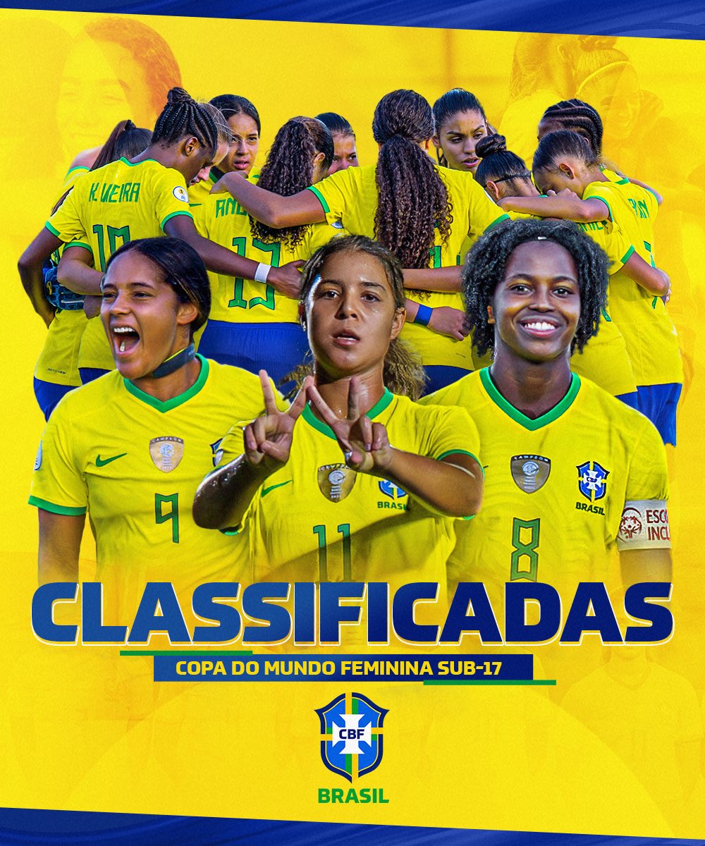 CLASSIFICAÇÃO GARANTIDA! 🇧🇷

Pode marcar na agenda: em outubro, a #SeleçãoFemininaSub17 vai disputar a Copa do Mundo FIFA de Futebol Feminino da categoria! Orgulho demais, meninas! 💚💛