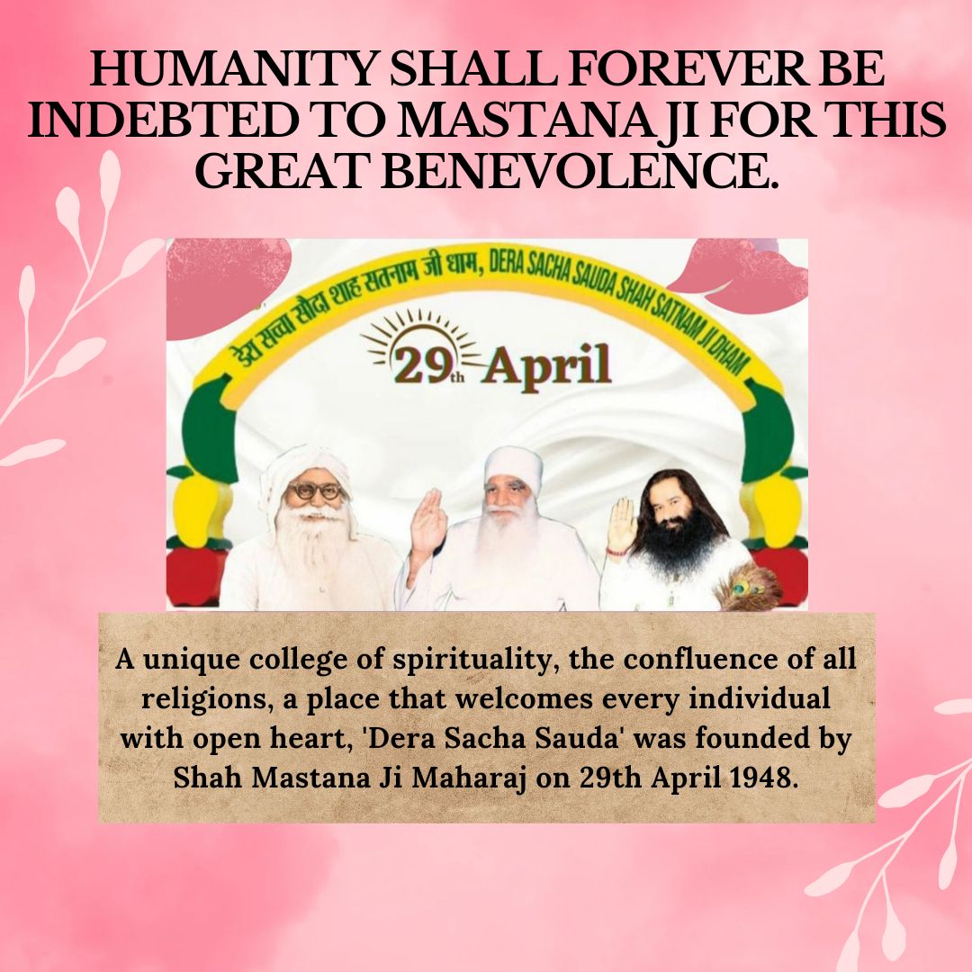 Dera Sacha Sauda is a unique example of #ConfluenceOfAllReligions ;the work of humanity &amp; spirituality started in 1948 under guidance of Shah Mastana Ji. Today millions are following the path along with Saint Dr MSG Insan,who is leading the caravan on track of goodness &amp; truth.