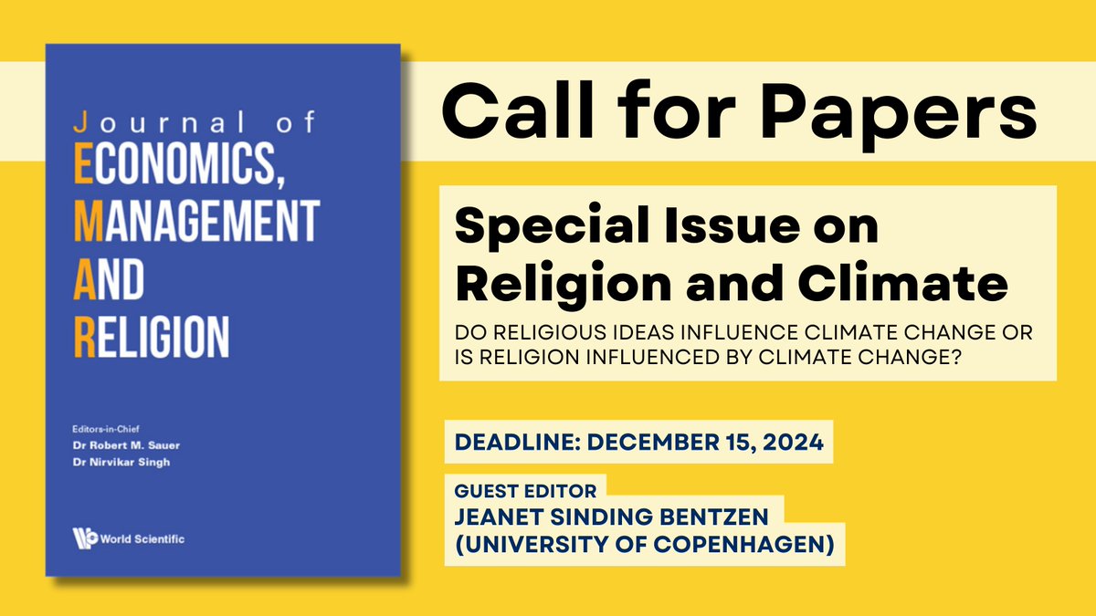 Call for Papers! Special Issue on Religion and Climate. Guest edited by <a href="/JeanetBentzen/">Jeanet Sinding Bentzen</a> of <a href="/uni_copenhagen/">University of Copenhagen</a> !