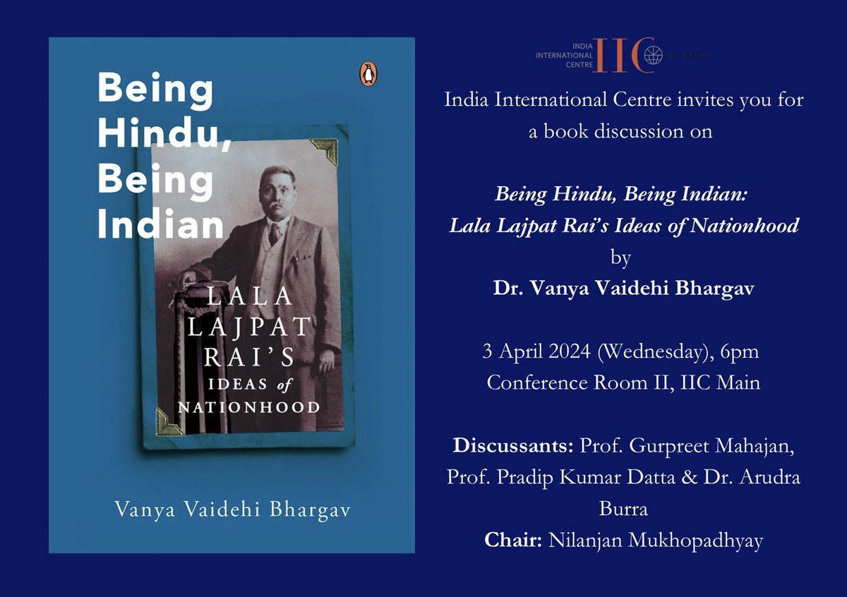 Dilliwalas - a gentle reminder for the book discussion on ‘Being Hindu, Being Indian’ on 3 April (Wed) at IIC. Do join if free :) Discussants: Profs Gurpreet Mahajan & P.K. Datta (@PradipKumarDat2) & Dr Arudra Burra. Chair: Nilanjan Mukhopadhyay (@NilanjanUdwin)