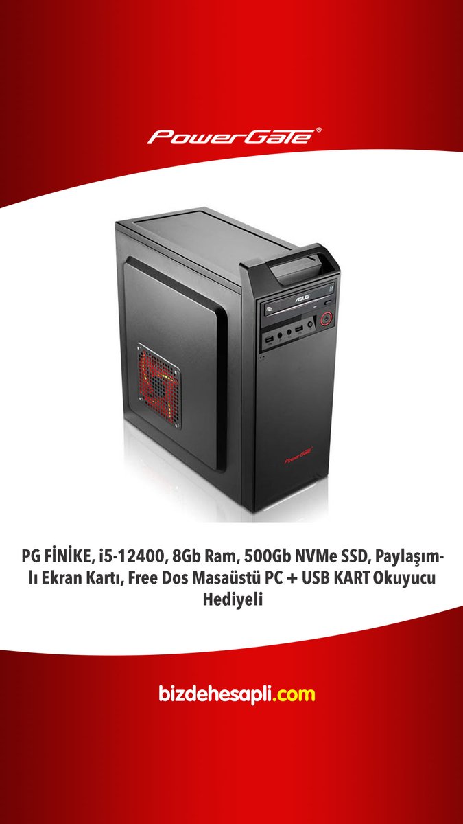 #POWERGATE FİNİKE, i5-12400, 8Gb Ram, 500Gb NVMe SSD, Paylaşımlı Ekran Kartı, Free Dos #MasaüstüPC + USB KART Okuyucu Hediyeli bizdehesapli.com/pg-finike-i5-1…