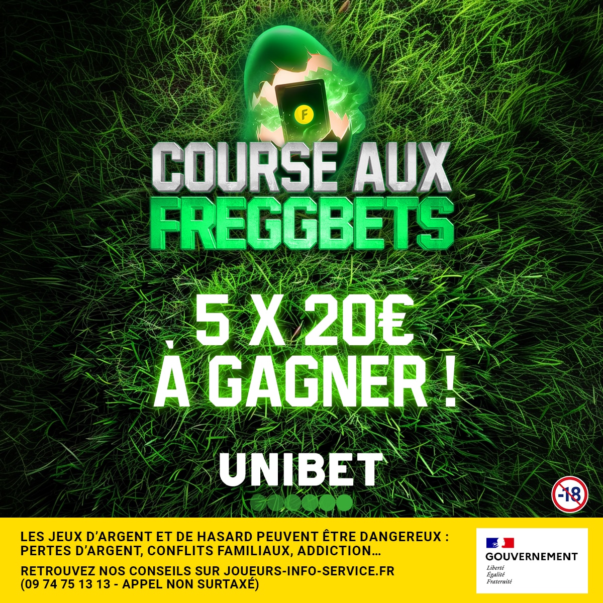 UnibetFrance's tweet image. On lance la course aux Freggbets avec 5 x 20€ ! 🥚

👉 RT/Follow @UnibetFrance + #FreggbetUnibet + ton pseudo
📄 Règlement : bit.ly/3VGy73n