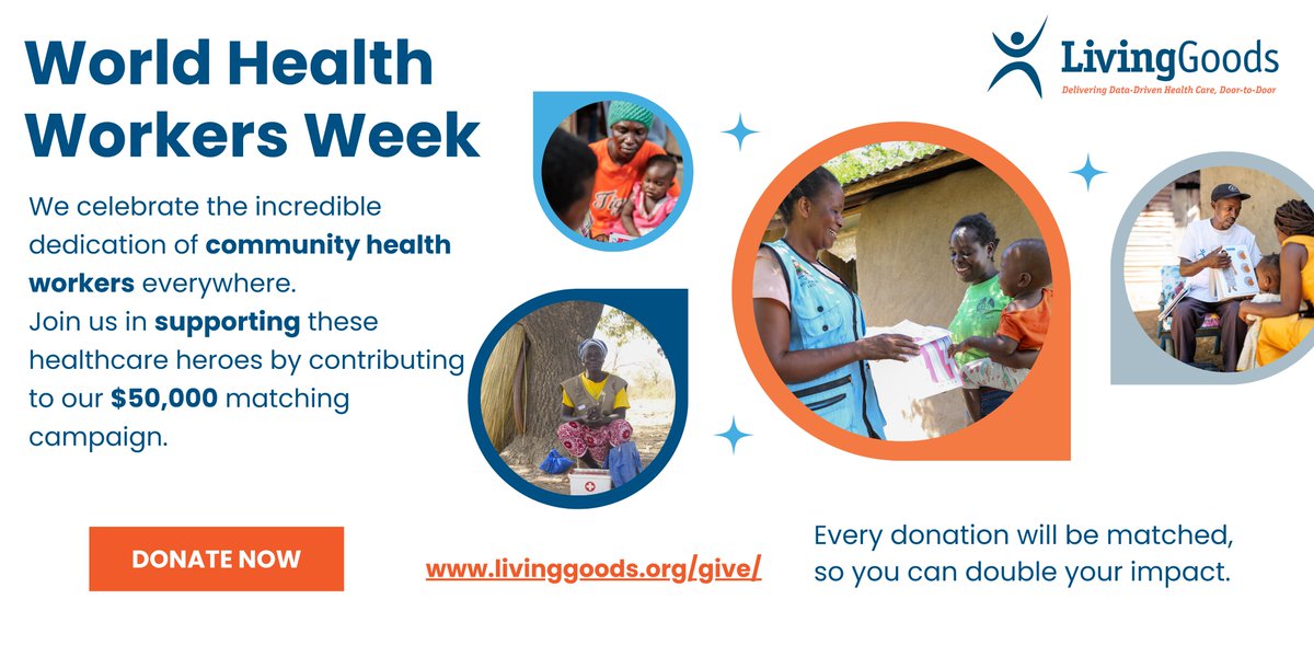 Honoring frontline heroes during World Health Workers Week! #WHWWeek
1 week left to double your impact! Donate by April 7th to our $50,000 matching campaign. Support twice as many CHWs and bring critical healthcare to those in need.
Please Donate now: livinggoods.org/give/
