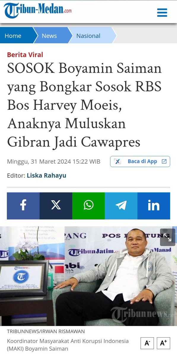 Kasus korupsi PT Timah Rp 271 Triliun masih menjadi tanda tanya siapa sosok RBS yg ternyata bos dari Harvey Moeis &amp; Helena Lim.

Sosok RBS ada keterlibatannya dengan pencalonan Gibr4n jadi Cawapres.

Rentetan Timah dengan Bansos Rp 497 Triliun menyalaaa.😂
medan.tribunnews.com/2024/03/31/sos…