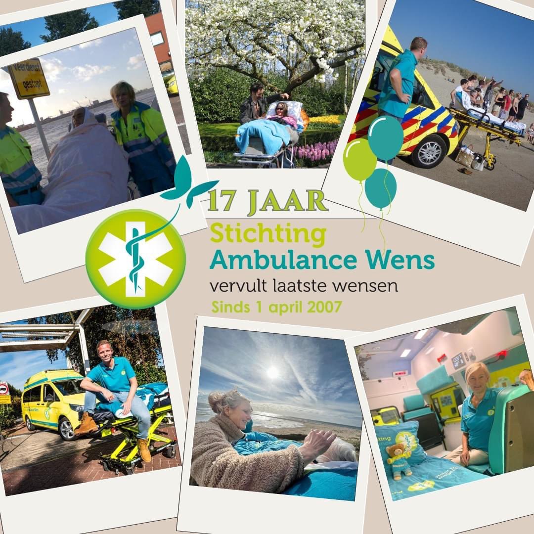 Vandaag op 1 april 2024 is Stichting Ambulance Wens jarig. 

Het is vandaag 17 jaar geleden dat we de eerste officiële wens mocht vervullen. In deze 17 jaar hebben we inmiddels 21.286 wensen in vervulling mogen laten gaan en evenveel herinneringen mogen creëren.