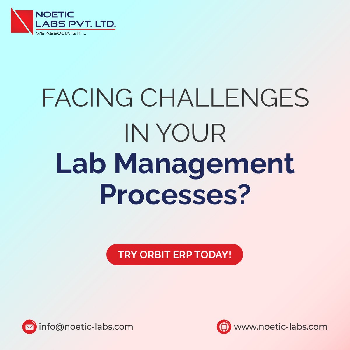 NoeticLabs's tweet photo. Elevate laboratory efficiency with Orbit ERP. Experience the transformative capabilities of ERP in optimizing laboratory operations. From inventory management to experiment tracking, Orbit ERP provides a comprehensive solution for labs to excel in their research and operations. https://t.co/5Tv3C162l3