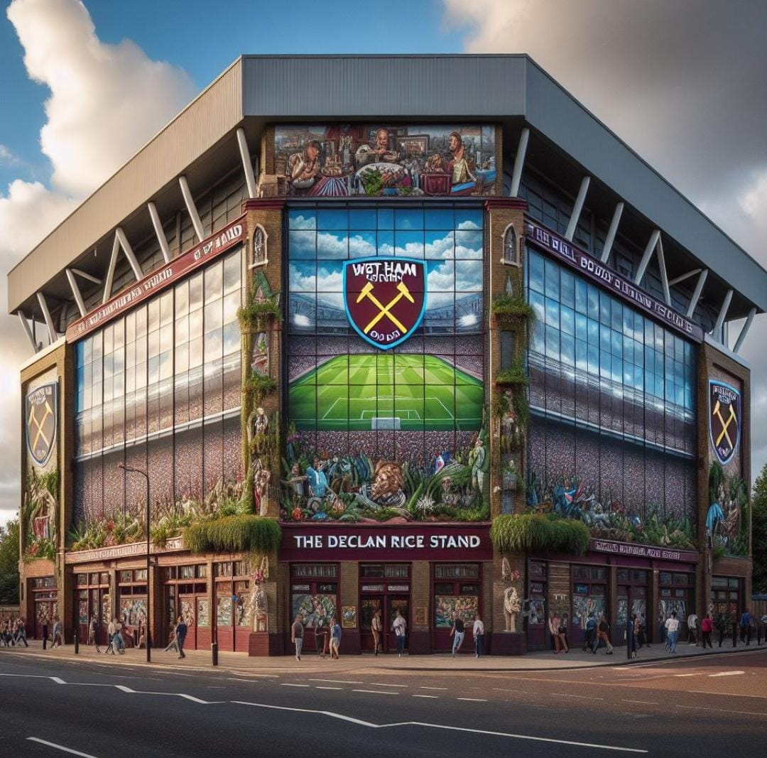 DECLAN RICE STAND I have heard from a very good friend - who works in the offices for West Ham -that there are plans in place to name the West Stand the Declan Rice Stand as @_DeclanRice is the only West Ham Captain to win a Major Trophy that hasn't got a Stand named after him ⚒️