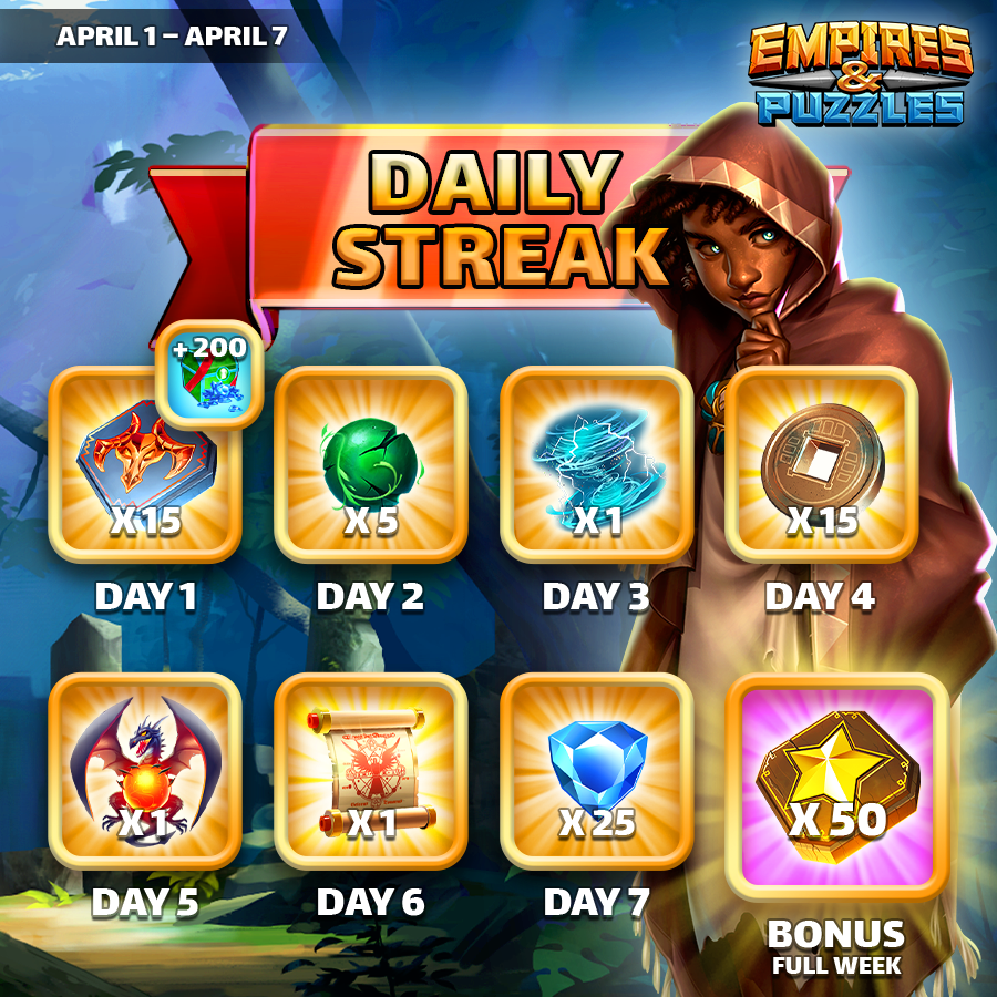 🥳 New week, new Streak 🎉 🎁 Go claim your free daily gift now at 👉 empiresandpuzzles.com