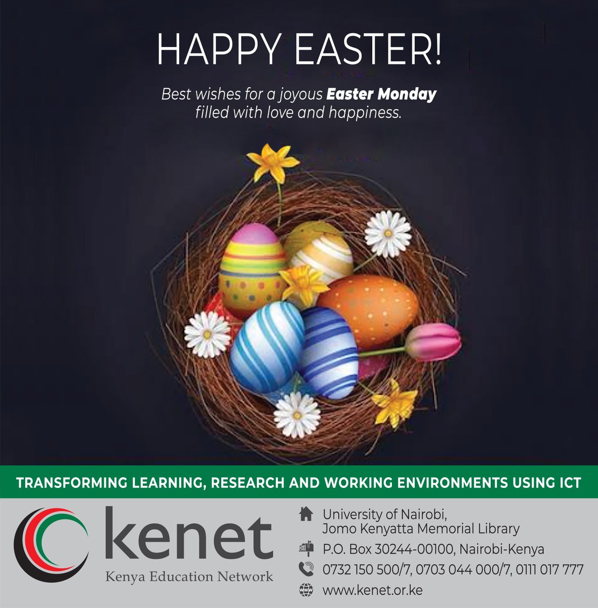 We wish you a joyful and blessed #Easter. May we embrace the beauty of hope, renewal, and new beginnings this season🐣. #easter2024 #EasterWeekend #Easter #KENET