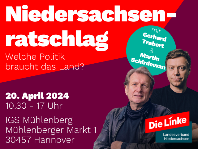 🚩 Niedersachsenratschlag mit @trabertwaehlen und @schirdewan 🚩 🇪🇺 Am 20. April haben wir unsere Europa-Spitzenkandidaten zu Besuch und diskutieren darüber, wie eine gerechte Politik für #Niedersachsen und #Europa aussehen kann.