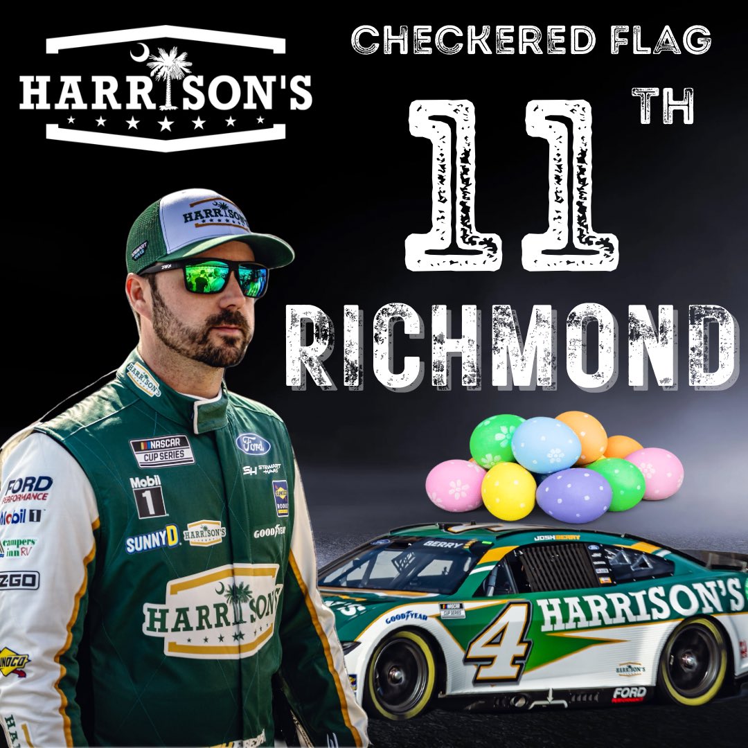 CHECKERED FLAG 🏁 Josh Berry finishes 11th on Easter at Richmond Raceway. Ran second for quite a while and had a great run to the front from 30th starting spot