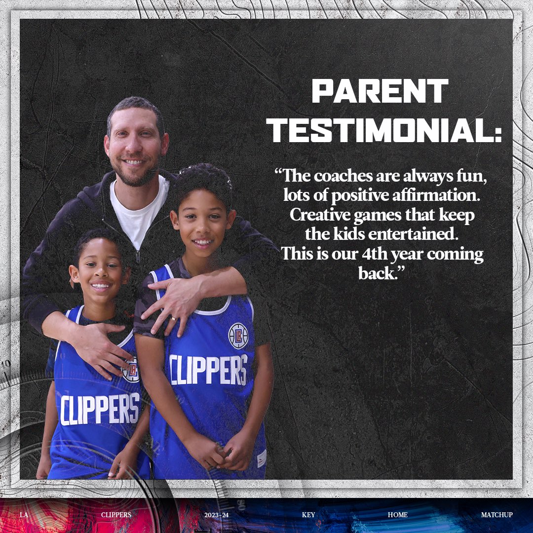 Secure your spot at Jr. Clippers Summer Camp TODAY! ☀️

Camps are located throughout Southern California and bring the excitement of the NBA to your young all-star! Click the link below to learn more ❤️💙

clipperscamps.com/summer2024