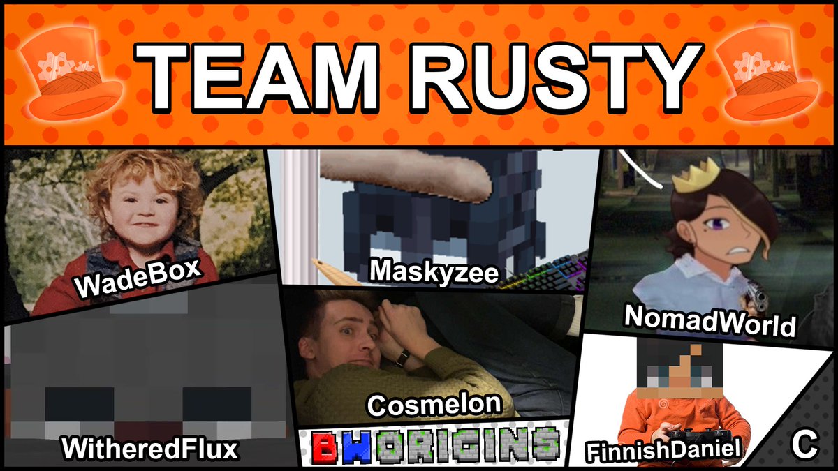They're shaking off the rust and shaking up the event. 📢Introducing @WadeBox @maskyzee @Nomad0fTheWorld @FluxWithered @Cosmelon_ @FinnishDaniel on team Rusty!📢 Watch this team steamroll everyone in BWO Chaos on April 6th at 2pm EST!!