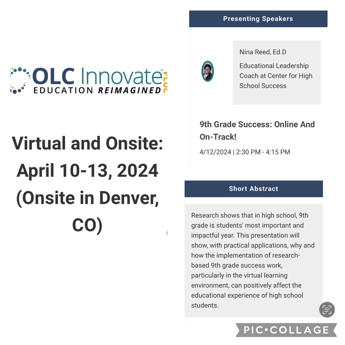 📣amazing opportunity! I’ll be in Denver next week presenting research-based 9th grade On-Track work to educators, practitioners, and other professionals who want to set students up for high school and postsecondary success—starting in 9th grade! 🎓🎓 @OLCToday #OLCInnovate