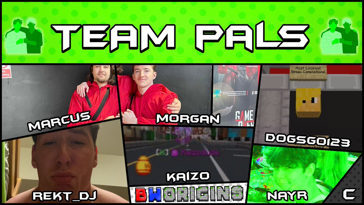 Just a couple pals, and by couple, we mean six. 📢Introducing @MarcusDoesMC @Rekt_DJ @Kaizodude @Standen05 @MCmorganplayz @Dogsgo1 on team Pals! 📢 Watch them hangout and play some games in BWO Chaos on April 6th at 2pm EST!!