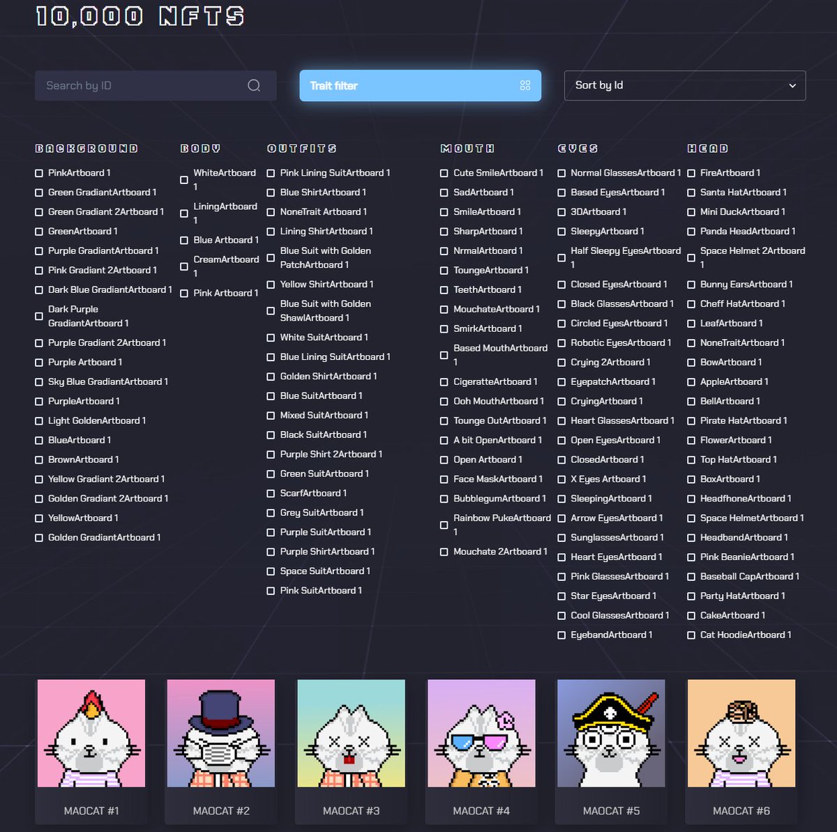 maocatcoin's tweet photo. can directly search MAOCAT NFT 10,000
 trait table and check the rarity.

The characteristics table of the MAOCAT 10,000 NFT collection has been released.

MAOCAT NFT 10,000 
holders can receive different benefits depending on their rarity !! https://t.co/prAihewxre