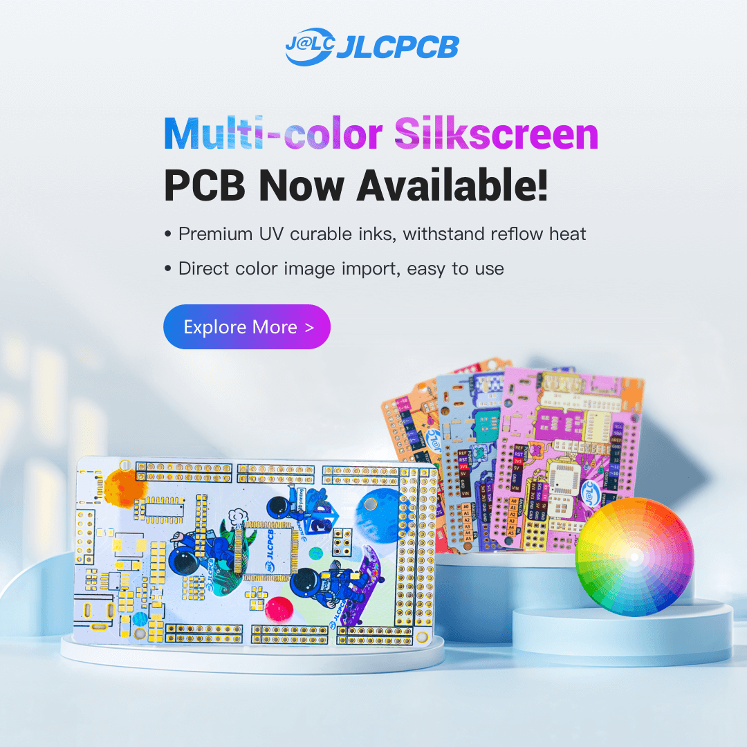 🎉Finally here!🎉 🎨Multi- color silkscreen PCB Now Available ! 🎨Experience premium UV curable inks that withstand reflow heat, along with easy direct color image import. 👉Check here : jlcpcb.com 🔥 #PCB #Silkscreen #jlcpcb