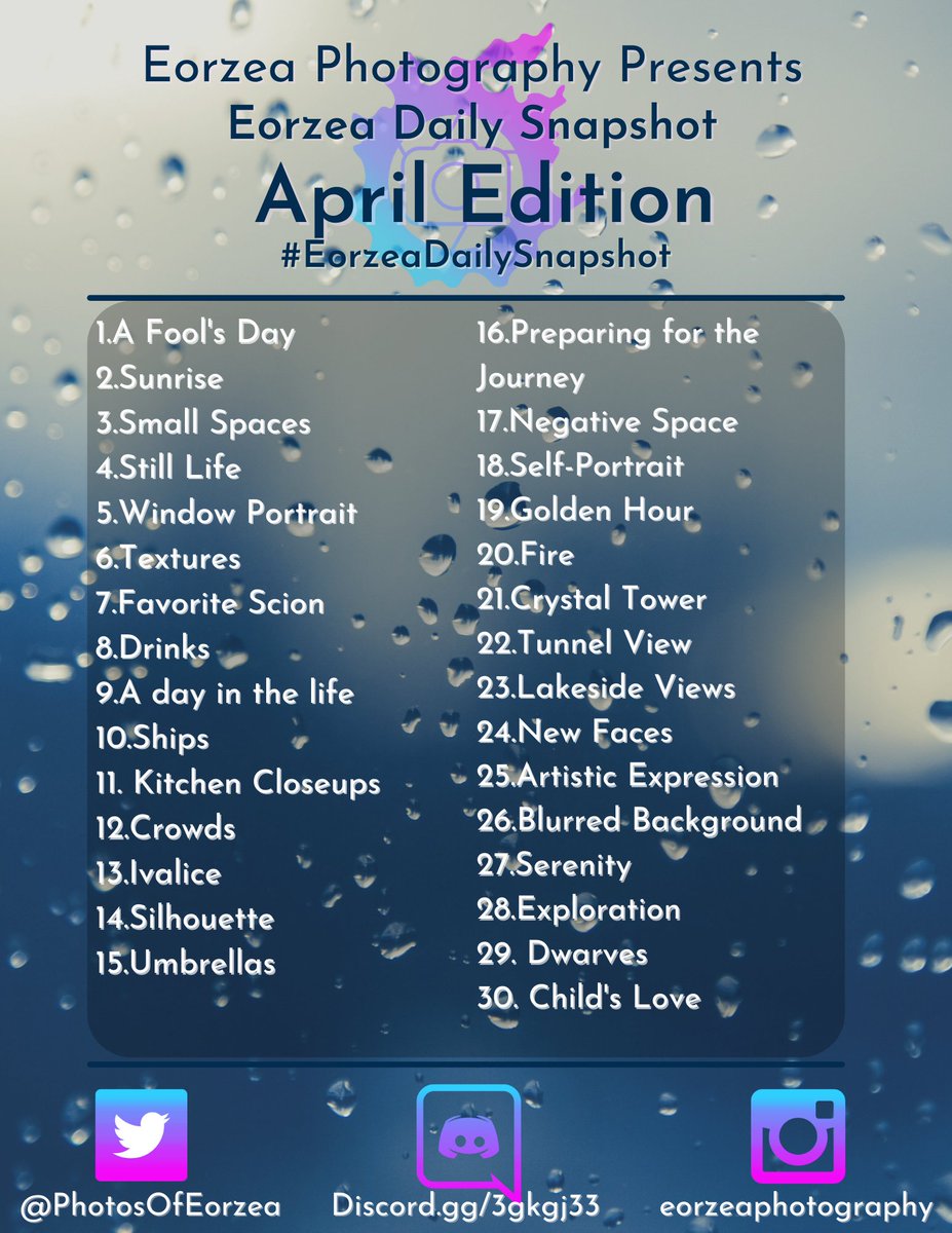 April is all about the showers & we are following the lead to shower you with this month's #EorzeaDailySnapshot! So pull out your raincoats & chocobos and let your #gpose photos pour into our timeline! #EorzeaPhotos #FFXIVScreenshots #FF14SS #ffxivgpose #VirtualPhotography