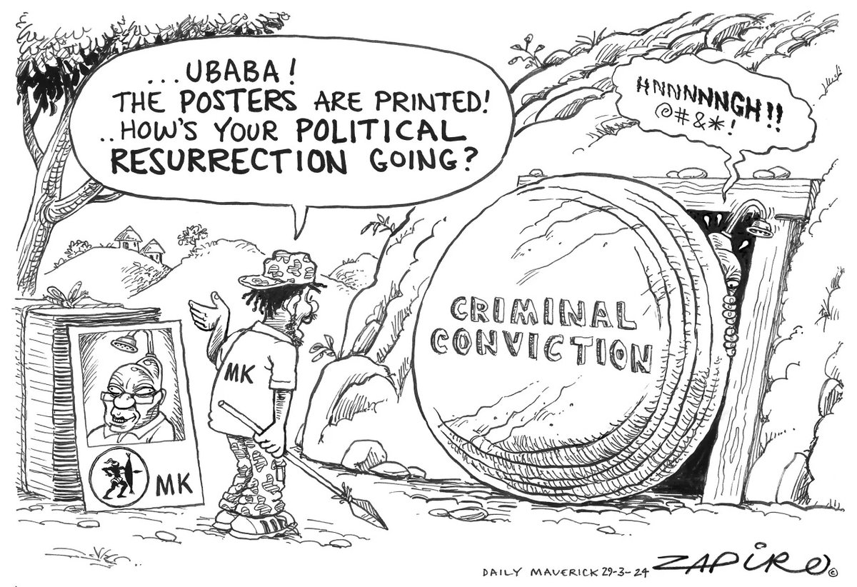 Zapiro cartoon published @dailymaverick (28 March 2024) on Thud #Resurrection #JacobZuma #Elections2024 - zapiro.com/240329dm